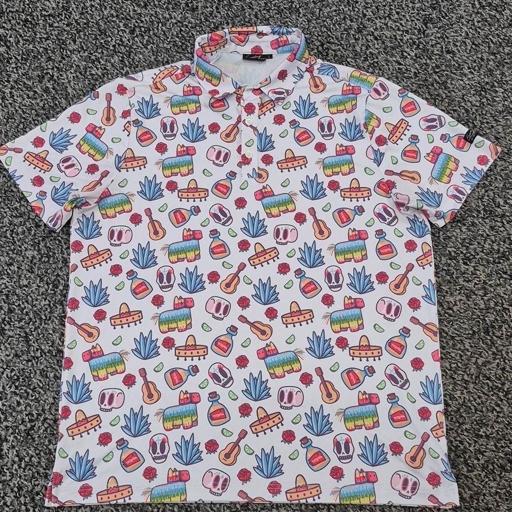 Sunday Swagger Shirt Mens Large Polo Mexico Skull Guitar Tequila Cinco